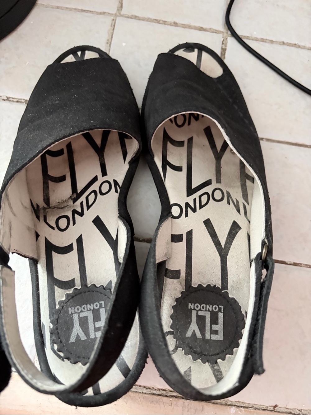 Fly London Black Open-Toe Slingback Heels